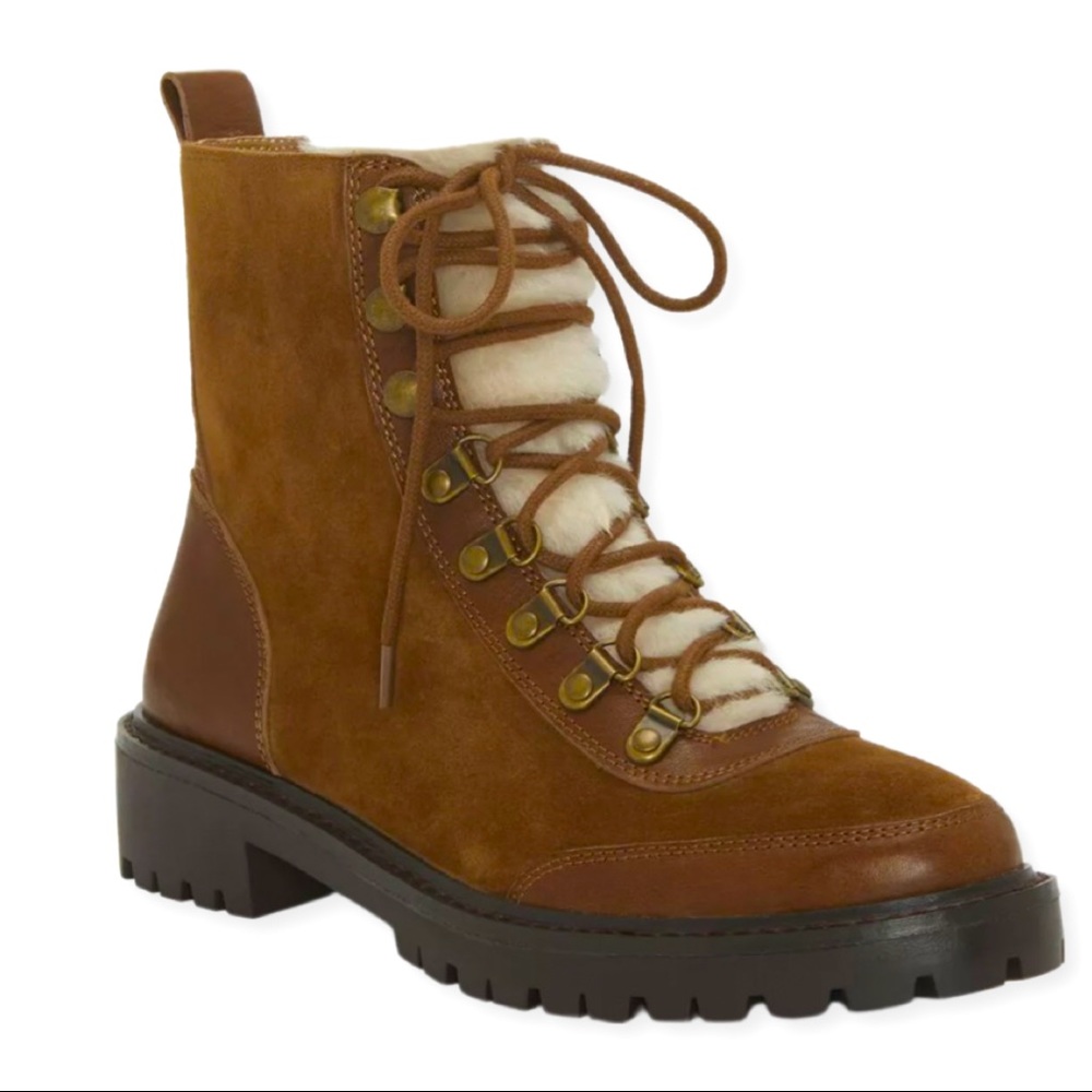 Lucky brand shearling lace up lug sole boots